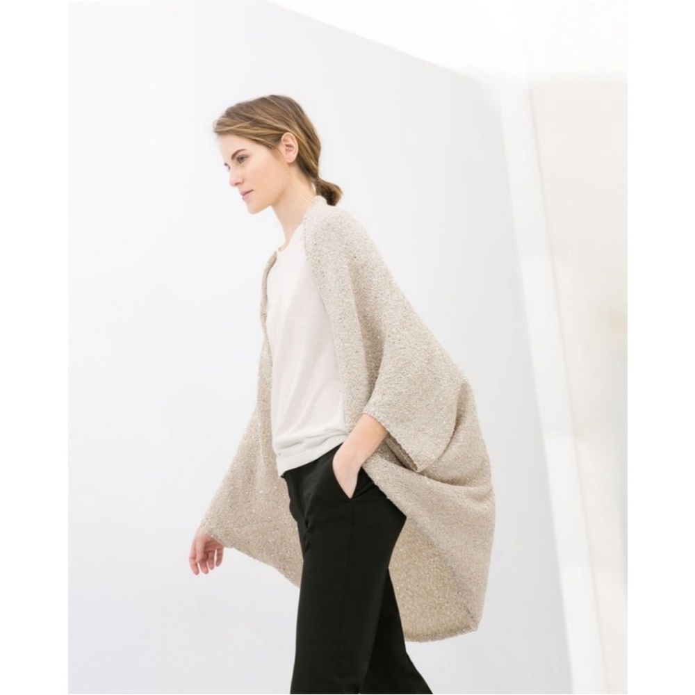 Zara wrap around knit cardigan jacket with sequins golden beige size medium